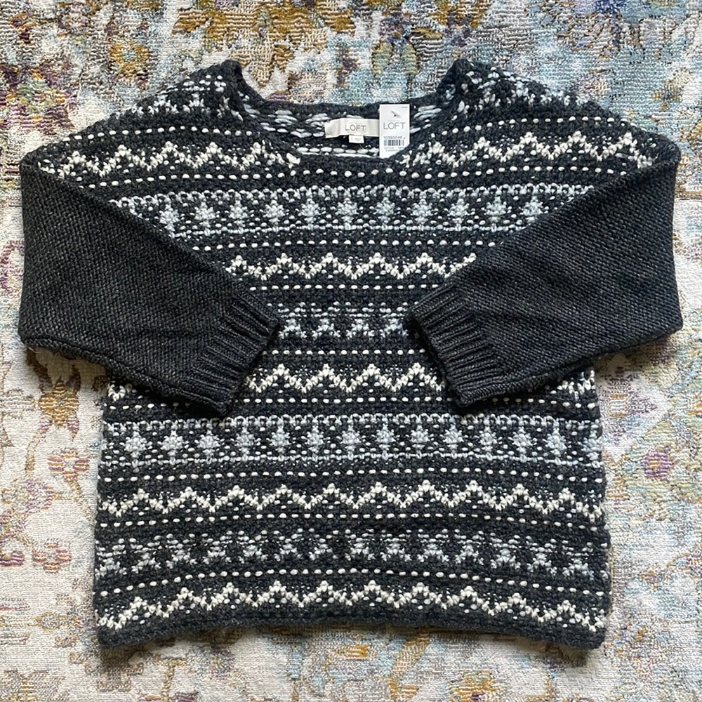 Brand-New LOFT Wool Blend, Knit Sweater with Cropped Sleeves